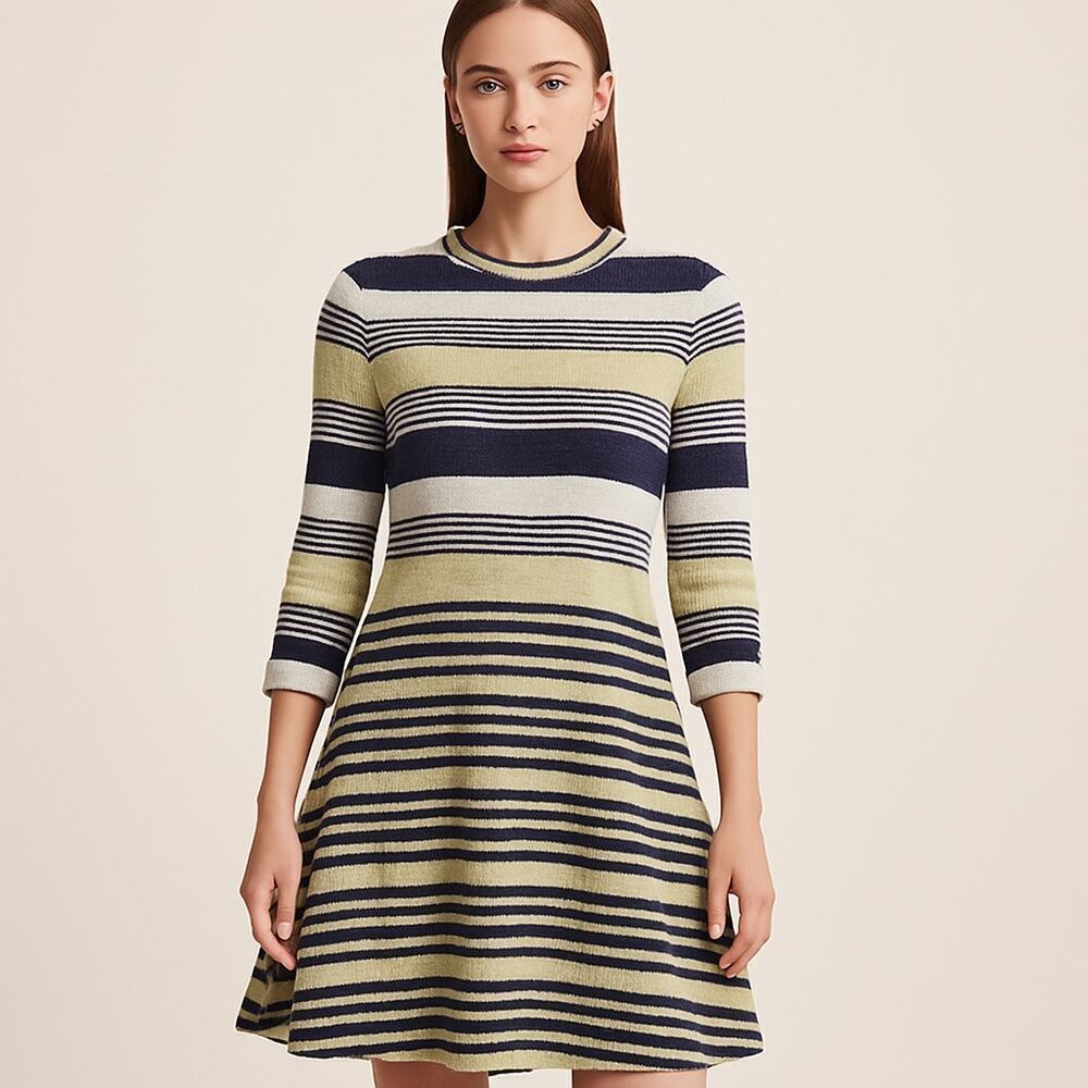 Saturday Sunday Anthropologie Striped Knit Dress XL Textured Fit & Flare